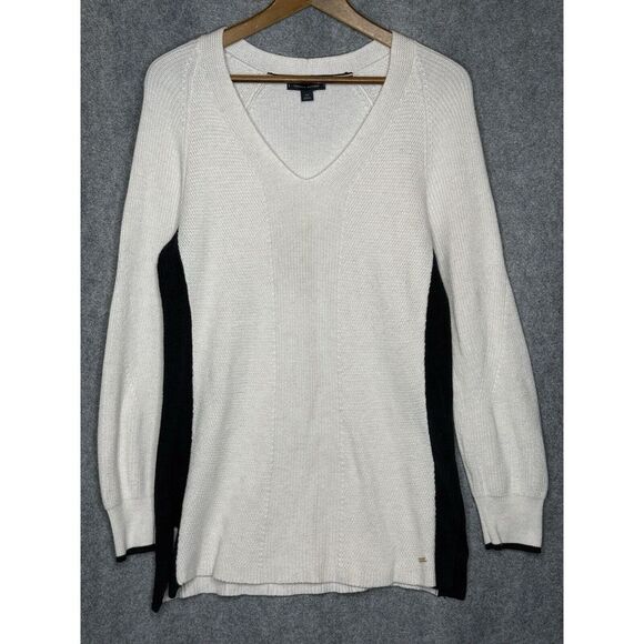 Tommy Hilfiger Women's Ivory Red White And Blue Stripe Knit v-neck sweater Small - Picture 1 of 10